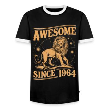 Leo Astrological Sign Zodiac Birthday Year 1964Leo - Men's Ringer Shirt - black/white - Front - AI Model Female 172 light (172cm) & AI Model Male 178 light (178cm)