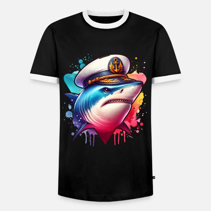 Shark Captain - Men's Ringer Shirt - black/white
