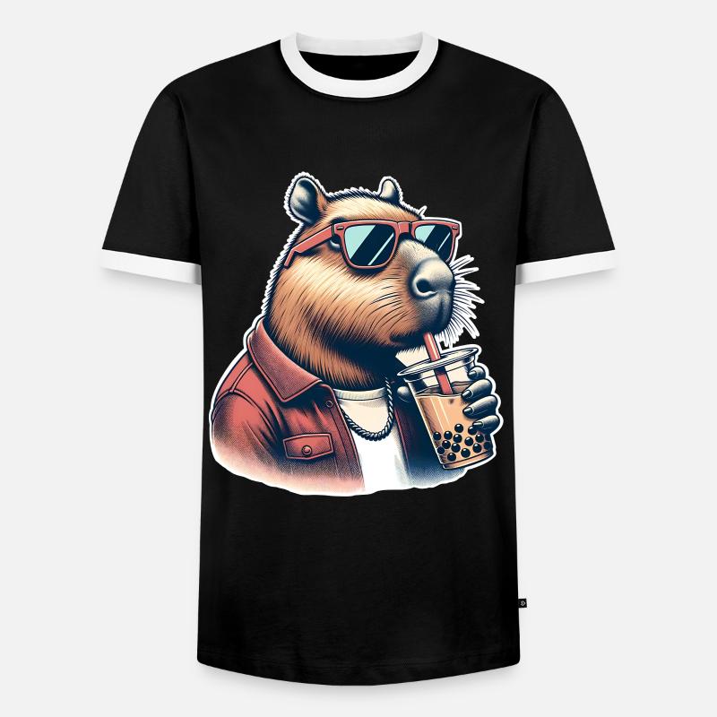 Capybara Bubble Tea - Männer Kontrast-T-Shirt - Schwarz/Weiß