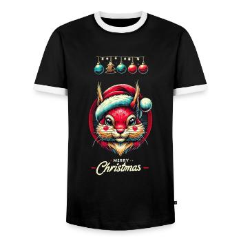 Merry Christmas Squirrel Motif - Men's Ringer Shirt - black/white - Front - AI Model Female 172 light (172cm) & AI Model Male 178 light (178cm)