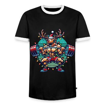 Noël Bodybuilder Renne Muscle Power - T-shirt contrasté Homme - noir/blanc - Devant - AI Model Female 172 light (172cm) & AI Model Male 178 light (178cm)