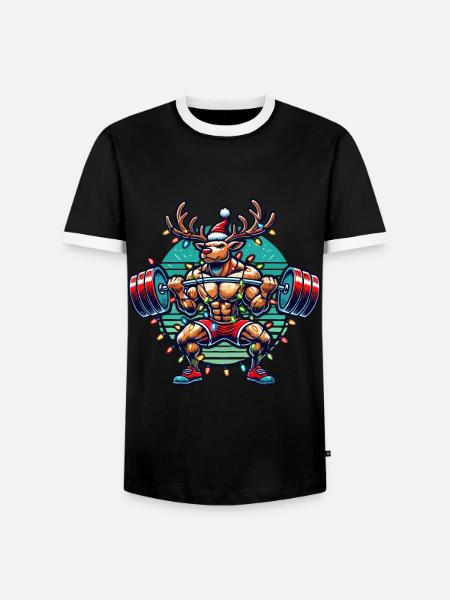 Christmas Bodybuilder Reindeer Muscle Power - Men's Ringer Shirt - black/white