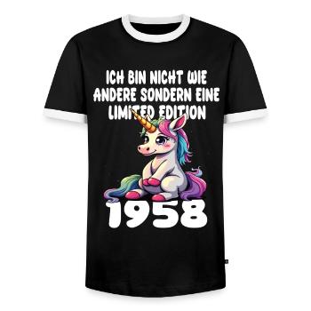 Limited Edition 1958 Birthday Born 1958 - Men's Ringer Shirt - black/white - Front - AI Model Female 172 light (172cm) & AI Model Male 178 light (178cm)