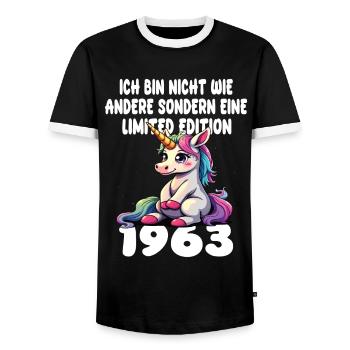 Edition Limitée 1963 Anniversaire Né 1963 - T-shirt contrasté Homme - noir/blanc - Devant - AI Model Female 172 light (172cm) & AI Model Male 178 light (178cm)
