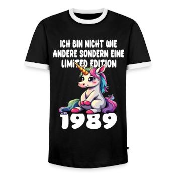 Edition Limitée 1989 Anniversaire Né 1989 - T-shirt contrasté Homme - noir/blanc - Devant - AI Model Female 172 light (172cm) & AI Model Male 178 light (178cm)