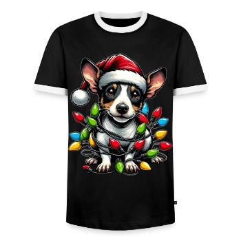 Cute Rat Terrier Dog Christmas Hat Xmas - Men's Ringer Shirt - black/white - Front - AI Model Female 172 light (172cm) & AI Model Male 178 light (178cm)