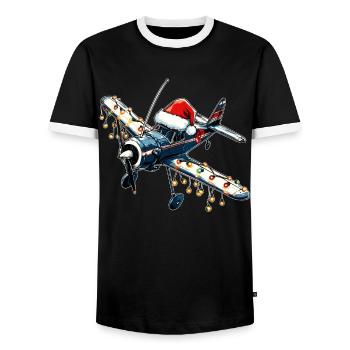 Avion RC modèle avion pilote chapeau de Noël Noël - T-shirt contrasté Homme - noir/blanc - Devant - AI Model Female 172 light (172cm) & AI Model Male 178 light (178cm)