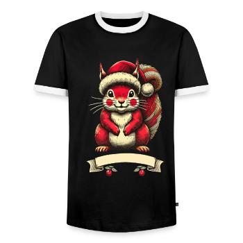 Christmas squirrel with Christmas hat - Men's Ringer Shirt - black/white - Front - AI Model Female 172 light (172cm) & AI Model Male 178 light (178cm)