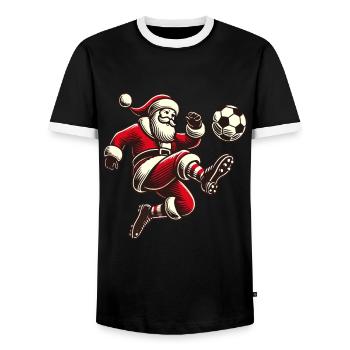 fSoccer playing Santa Claus - Men's Ringer Shirt - black/white - Front - AI Model Female 172 light (172cm) & AI Model Male 178 light (178cm)