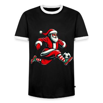 Noël Père Noël Action de football - T-shirt contrasté Homme - noir/blanc - Devant - AI Model Female 172 light (172cm) & AI Model Male 178 light (178cm)