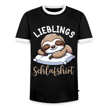 Official Sleep Shirt Sloth Late Riser - Men's Ringer Shirt - black/white - Front - AI Model Female 172 light (172cm) & AI Model Male 178 light (178cm)