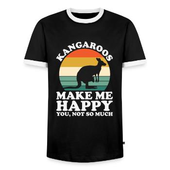 Kangaroos Make Me Happy Funny Kangaroo - Men's Ringer Shirt - black/white - Front - AI Model Female 172 light (172cm) & AI Model Male 178 light (178cm)