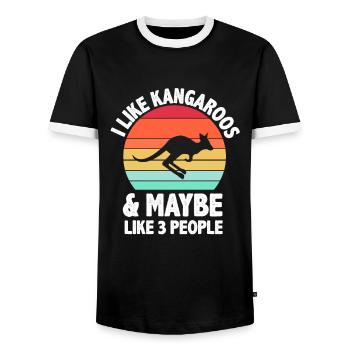 I Like Kangaroos Funny Kangaroo - Men's Ringer Shirt - black/white - Front - AI Model Female 172 light (172cm) & AI Model Male 178 light (178cm)