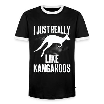 I Just Really Like Kangaroos - Funny Kangaroo - Men's Ringer Shirt - black/white - Front - AI Model Female 172 light (172cm) & AI Model Male 178 light (178cm)