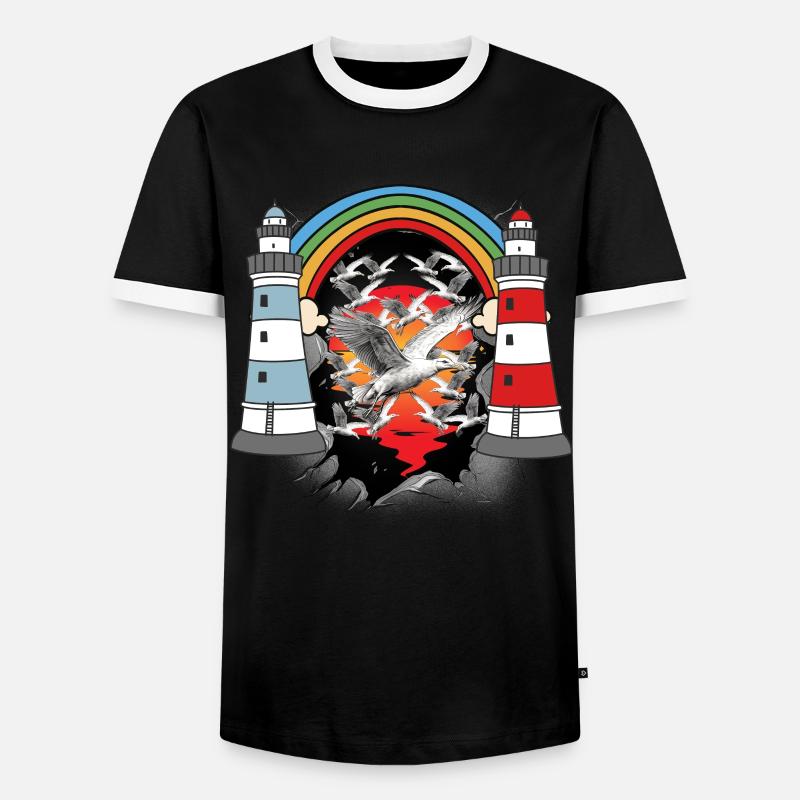 maritime, lighthouse, lighthouses, seagulls, seagulls - Men's Ringer Shirt - black/white