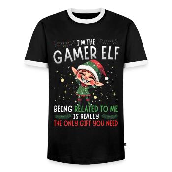 weihnachI'm the Gamer Elf - Partnerlook Weihnachte - Männer Kontrast-T-Shirt - Schwarz/Weiß - Vorne - AI Model Female 172 light (172cm) & AI Model Male 178 light (178cm)