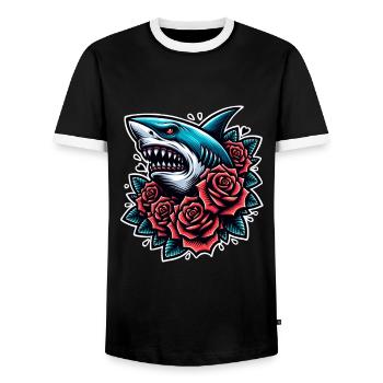 Shark - Men's Ringer Shirt - black/white - Front - AI Model Female 172 light (172cm) & AI Model Male 178 light (178cm)