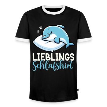 Official Sleep Shirt Dolphin Pajamas - Men's Ringer Shirt - black/white - Front - AI Model Female 172 light (172cm) & AI Model Male 178 light (178cm)