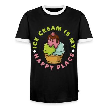 Amateur de crème glacée : Mon endroit heureux - T-shirt contrasté Homme - noir/blanc - Devant - AI Model Female 172 light (172cm) & AI Model Male 178 light (178cm)