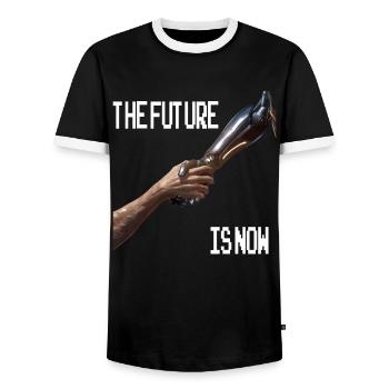 The Future is now Robot Robotic Science AI - Männer Kontrast-T-Shirt - Schwarz/Weiß - Vorne - AI Model Female 172 light (172cm) & AI Model Male 178 light (178cm)