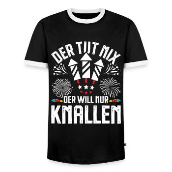 Feuerwerk DER TUT NIX DER WILL NUR KNALLEN - Männer Kontrast-T-Shirt - Schwarz/Weiß - Vorne - AI Model Female 172 light (172cm) & AI Model Male 178 light (178cm)
