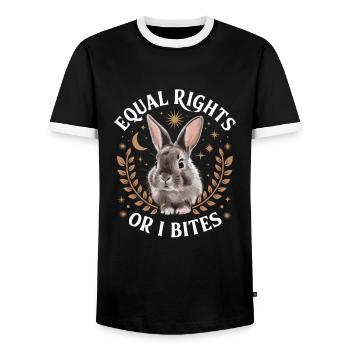 Anti-patriarcat L’égalité des droits ou je mords féministe - T-shirt contrasté Homme - noir/blanc - Devant - AI Model Female 172 light (172cm) & AI Model Male 178 light (178cm)
