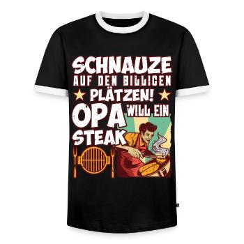 Opi SCHNAUZE AUF DEN BILLIGEN PLÄTZEN OPA WILL - Männer Kontrast-T-Shirt - Schwarz/Weiß - Vorne - AI Model Female 172 light (172cm) & AI Model Male 178 light (178cm)