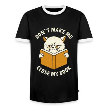 Zwinge mich nicht, mein Buch zu schließen - Männer Kontrast-T-Shirt - Schwarz/Weiß - Vorne - AI Model Female 172 light (172cm) & AI Model Male 178 light (178cm)