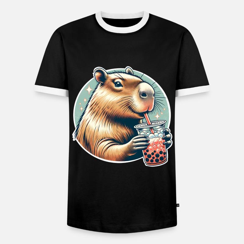 Capybara Bubble Tea - Männer Kontrast-T-Shirt - Schwarz/Weiß
