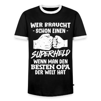 Opi WER BRAUCHT SCHON SUPERHELDEN HABE DEN BESTEN - Männer Kontrast-T-Shirt - Schwarz/Weiß - Vorne - AI Model Female 172 light (172cm) & AI Model Male 178 light (178cm)