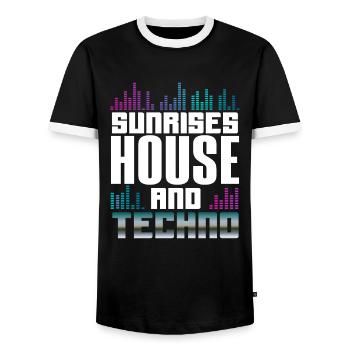 Sunrises House And Techno Lover - Men's Ringer Shirt - black/white - Front - AI Model Female 172 light (172cm) & AI Model Male 178 light (178cm)