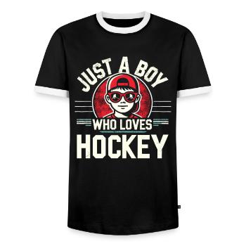 Hockey sur glace, Joueur de hockey sur glace, Garçon - T-shirt contrasté Homme - noir/blanc - Devant - AI Model Female 172 light (172cm) & AI Model Male 178 light (178cm)
