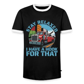 Towing Service Tow Truck - Men's Ringer Shirt - black/white - Front - AI Model Female 172 light (172cm) & AI Model Male 178 light (178cm)
