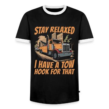 Towing Service Tow Truck - Men's Ringer Shirt - black/white - Front - AI Model Female 172 light (172cm) & AI Model Male 178 light (178cm)
