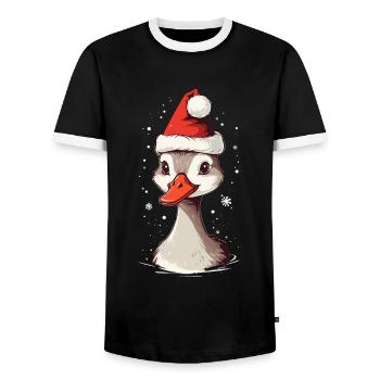 Canard de Noël avec chapeau de Noël - T-shirt contrasté Homme - noir/blanc - Devant - AI Model Female 172 light (172cm) & AI Model Male 178 light (178cm)