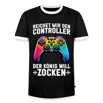 Reichet Mir Den Controller Der König Will Zocken - Männer Kontrast-T-Shirt - Schwarz/Weiß - Vorne - AI Model Female 172 light (172cm) & AI Model Male 178 light (178cm)