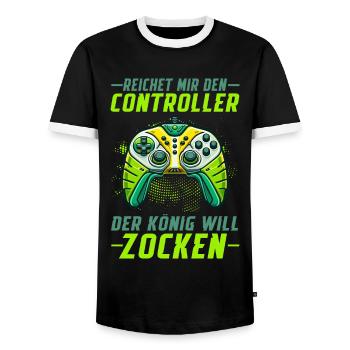Reichet Mir Den Controller Der König Will Zocken - Männer Kontrast-T-Shirt - Schwarz/Weiß - Vorne - AI Model Female 172 light (172cm) & AI Model Male 178 light (178cm)