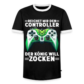 Reichet Mir Den Controller Der König Will Zocken - Männer Kontrast-T-Shirt - Schwarz/Weiß - Vorne - AI Model Female 172 light (172cm) & AI Model Male 178 light (178cm)