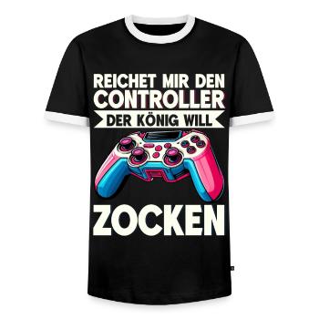 Reichet Mir Den Controller Der König Will Zocken - Männer Kontrast-T-Shirt - Schwarz/Weiß - Vorne - AI Model Female 172 light (172cm) & AI Model Male 178 light (178cm)