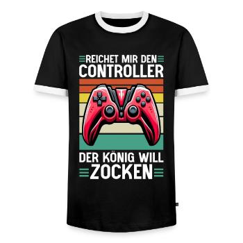Reichet Mir Den Controller Der König Will Zocken - Männer Kontrast-T-Shirt - Schwarz/Weiß - Vorne - AI Model Female 172 light (172cm) & AI Model Male 178 light (178cm)