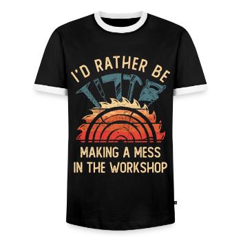 I'd Rather Be Making a Mess In The Workshop - Men's Ringer Shirt - black/white - Front - AI Model Female 172 light (172cm) & AI Model Male 178 light (178cm)