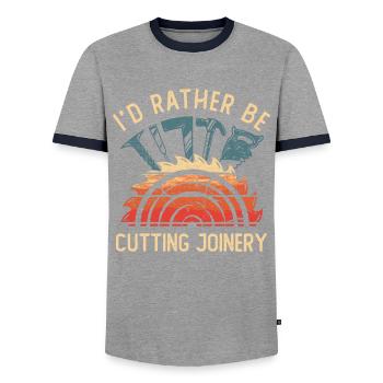I'd Rather Be Cutting Joinery Artisan Carpenter - Men's Ringer Shirt - grey/navy  - Front - AI Model Female 172 light (172cm) & AI Model Male 178 light (178cm)
