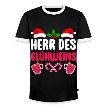 Glühwein HERR DES GLÜHWEINS Lustiges Weihnachts - Männer Kontrast-T-Shirt - Schwarz/Weiß - Vorne - AI Model Female 172 light (172cm) & AI Model Male 178 light (178cm)