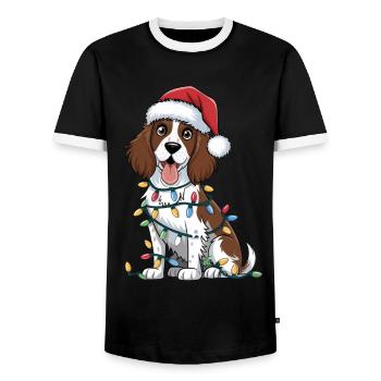 English Springer Spaniel Christmas Lights Xmas - Männer Kontrast-T-Shirt - Schwarz/Weiß - Vorne - AI Model Female 172 light (172cm) & AI Model Male 178 light (178cm)