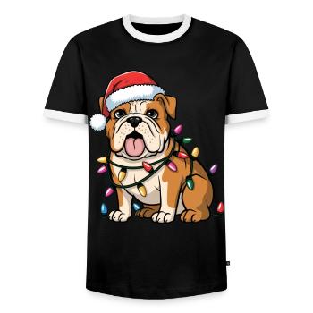 English Bulldog Christmas Lights Xmas Dogs Gifts - Männer Kontrast-T-Shirt - Schwarz/Weiß - Vorne - AI Model Female 172 light (172cm) & AI Model Male 178 light (178cm)