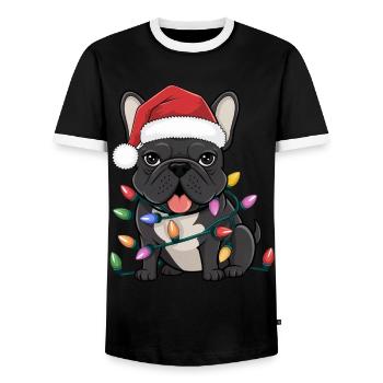French Bulldog Christmas Lights Xmas Dogs Gifts Me - Men's Ringer Shirt - black/white - Front - AI Model Female 172 light (172cm) & AI Model Male 178 light (178cm)