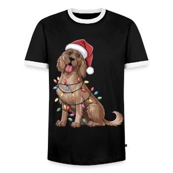 English Setter Christmas Lights Xmas Dogs Gifts - Men's Ringer Shirt - black/white - Front - AI Model Female 172 light (172cm) & AI Model Male 178 light (178cm)