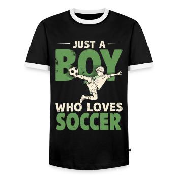 Fußball Fußballer, Fussballspieler Junge - Männer Kontrast-T-Shirt - Schwarz/Weiß - Vorne - AI Model Female 172 light (172cm) & AI Model Male 178 light (178cm)
