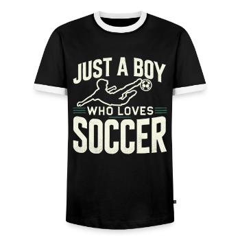 Soccer Soccer Player, Soccer Player Boy - Men's Ringer Shirt - black/white - Front - AI Model Female 172 light (172cm) & AI Model Male 178 light (178cm)