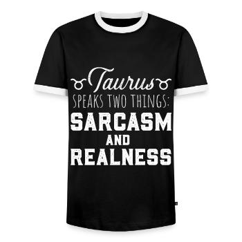Astrology Taurus Zodiac Sign White - Men's Ringer Shirt - black/white - Front - AI Model Female 172 light (172cm) & AI Model Male 178 light (178cm)